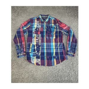 Desigual Shirt Mens XL Multicolor Patchwork Embroidered Long Sleeve Button Front